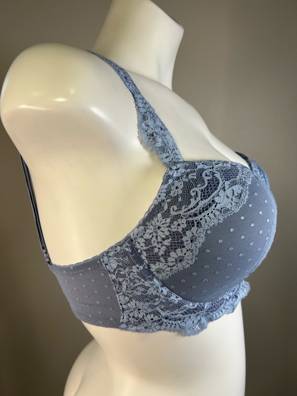 Victoria's Secret Dusty Blue Lace Dream Angels Lined Demi Push-Up Bra 32DDD - Picture 3 of 12